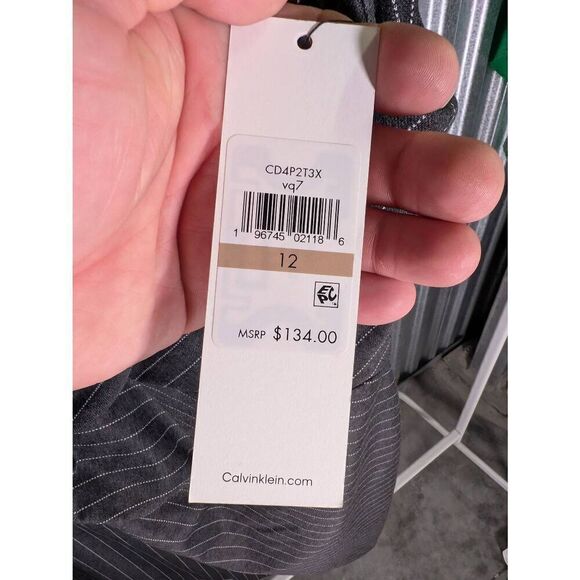 NWT CALVIN KLEIN WOMEN'S PINSTRIPED LOOPED SIDE-TIE DRESS SLEEVELESS, BLACK WHIT - Picture 5 of 6